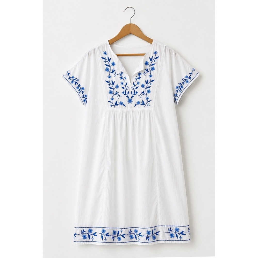 J Crew Crewcuts Embroidered Dress Girls XXL 16 White Blue NWT Floral Boho Preppy